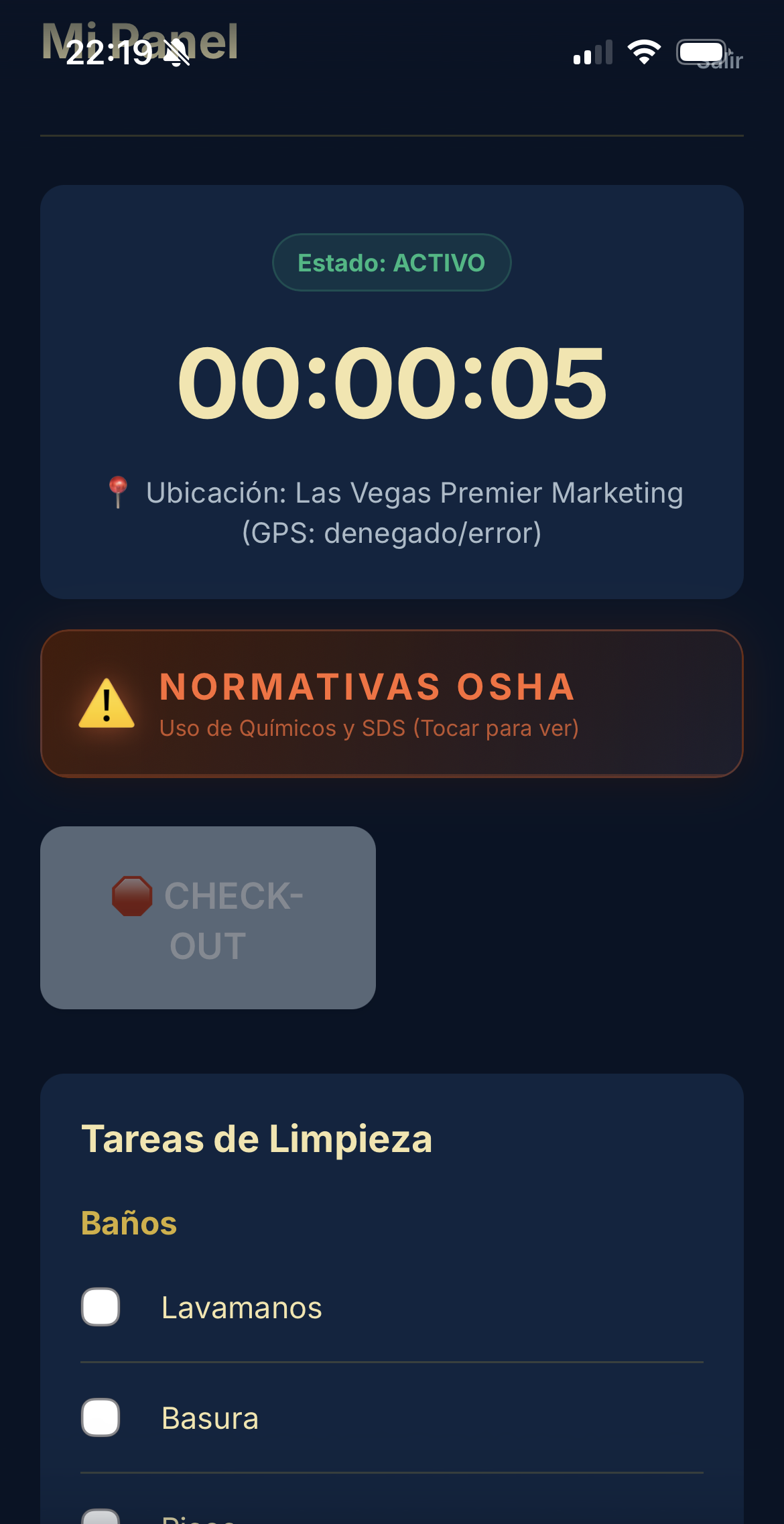 Active shift with timer running
